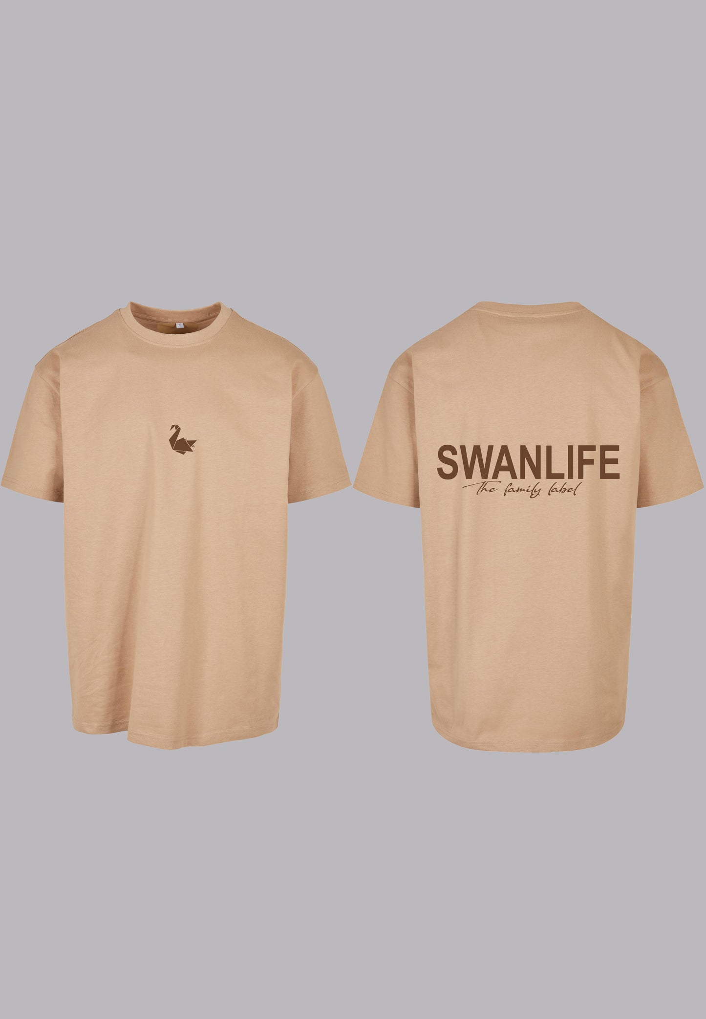 The Family Label Oversized Tee | Beige/Brown - Swanlife Fashion