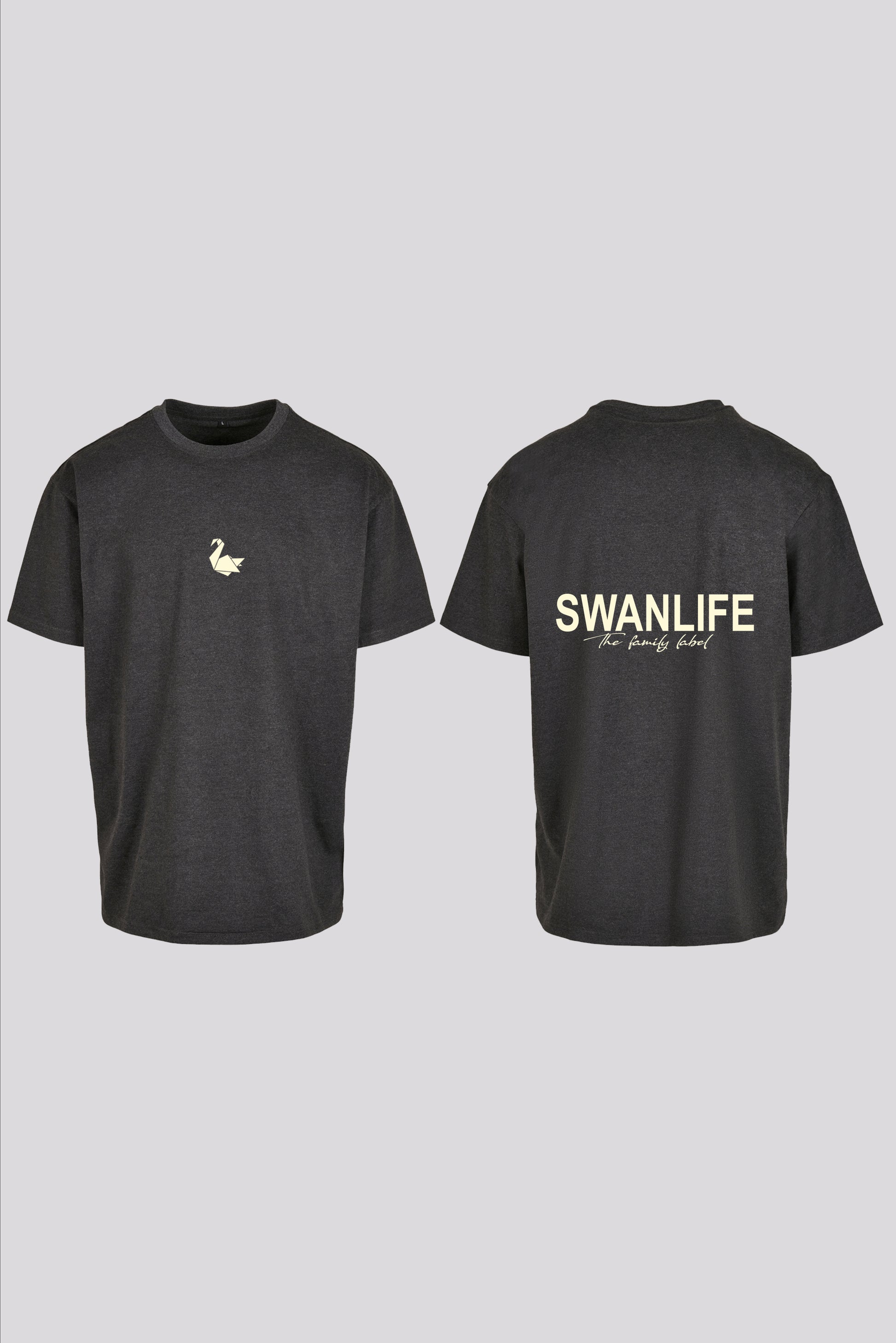 The Family Label Oversized Tee | Dark Grey/Beige - Swanlife Fashion
