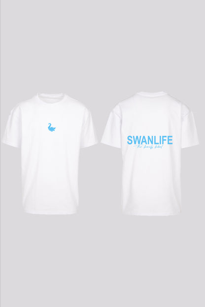 Swanlife Oversized Tee 'The Family Label' - White/Lightblue - Swanlife Fashion