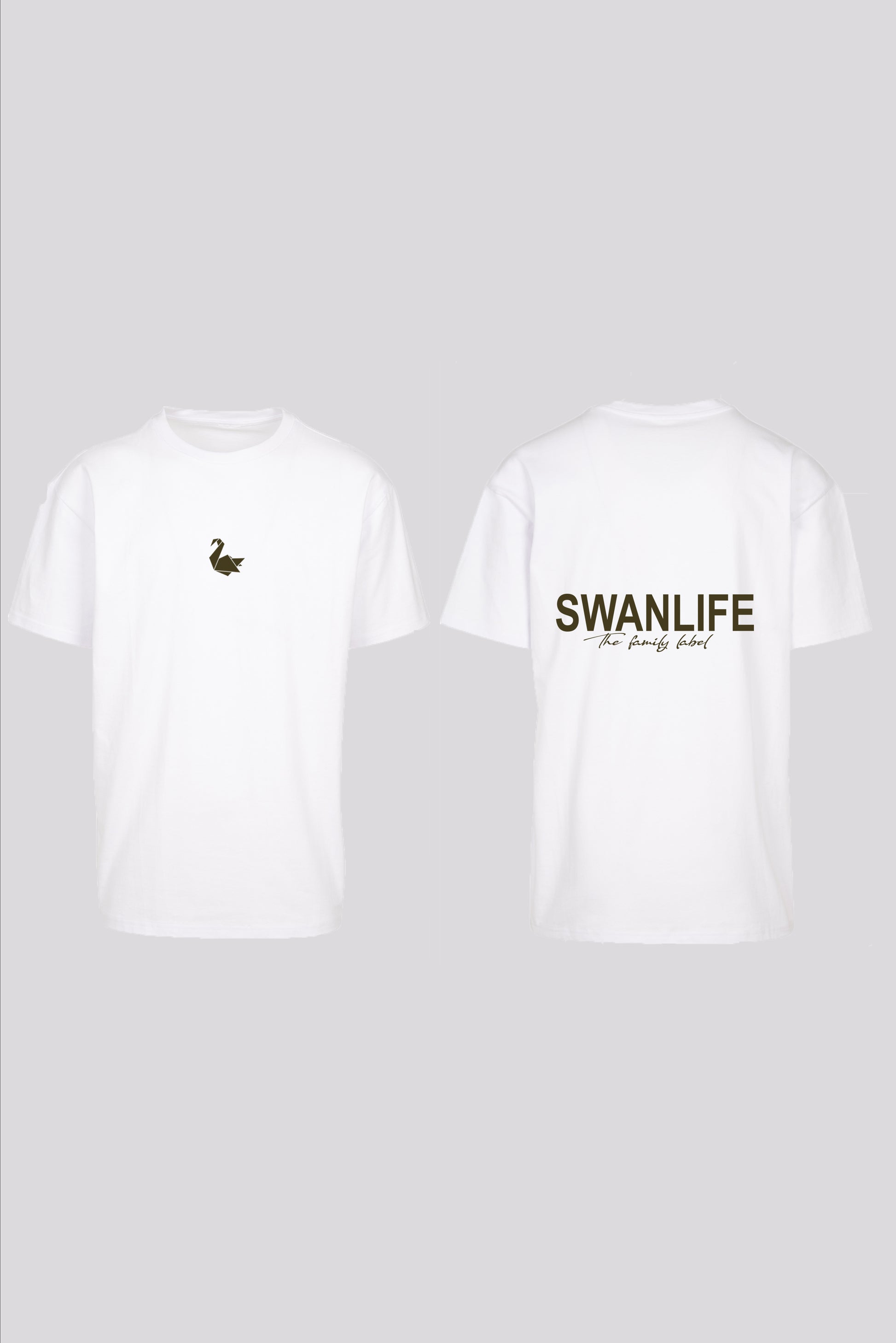 Swanlife Oversized Tee 'The Family Label' - White/Olive - Swanlife Fashion